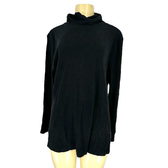 NEW Old Navy Plus Size 3X Women Black Ribbed Plush Tee Long Sleeve 34-14 - Picture 1 of 11